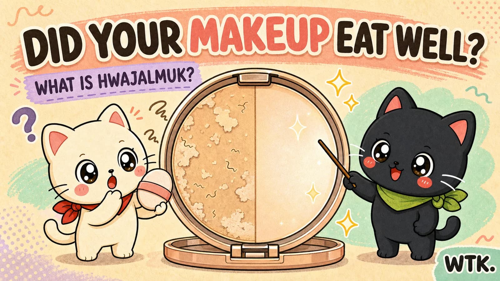 Bori and Hodu compare patchy and smooth makeup in a giant compact while asking if your makeup ate well