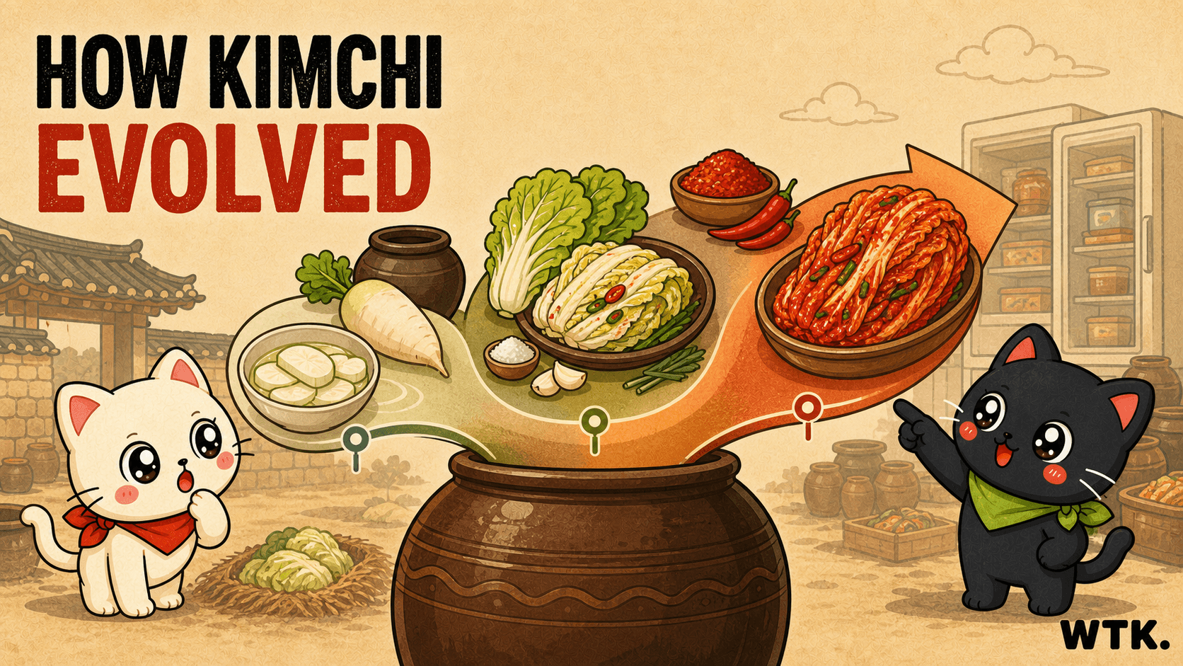 The history of kimchi from white radish pickles in an earthenware jar to modern red napa cabbage kimchi