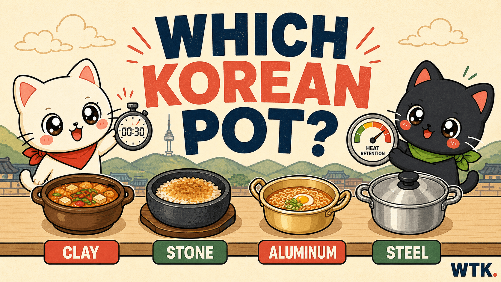 Bori and Hodu compare clay, stone, aluminum, and stainless steel Korean cooking pots by heating speed and heat retention