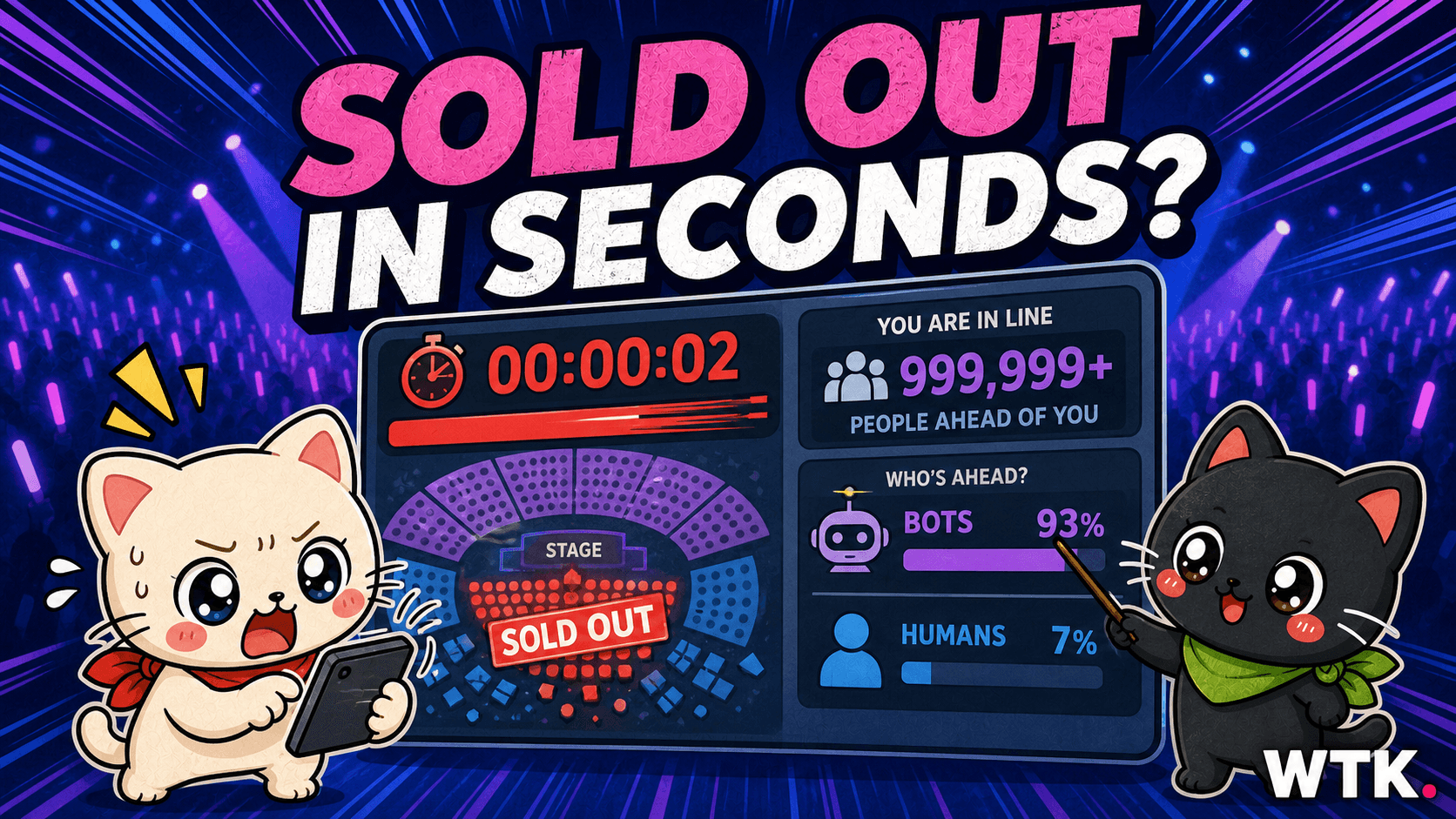 Why K-Pop Tickets Sell Out in Seconds — Bori and Hodu react to a sold-out concert ticket screen in matching WTK character style